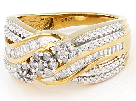 White Diamond 14k Yellow Gold Over Sterling Silver Crossover Ring 0.45ctw
