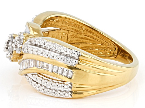 White Diamond 14k Yellow Gold Over Sterling Silver Crossover Ring 0.45ctw