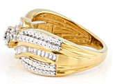 White Diamond 14k Yellow Gold Over Sterling Silver Crossover Ring 0.45ctw