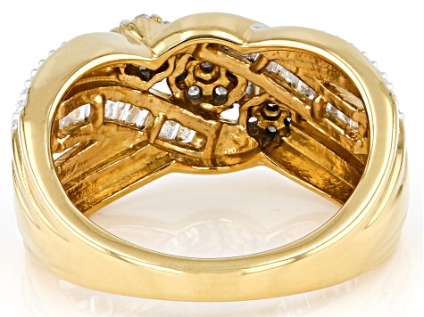 White Diamond 14k Yellow Gold Over Sterling Silver Crossover Ring 0.45ctw