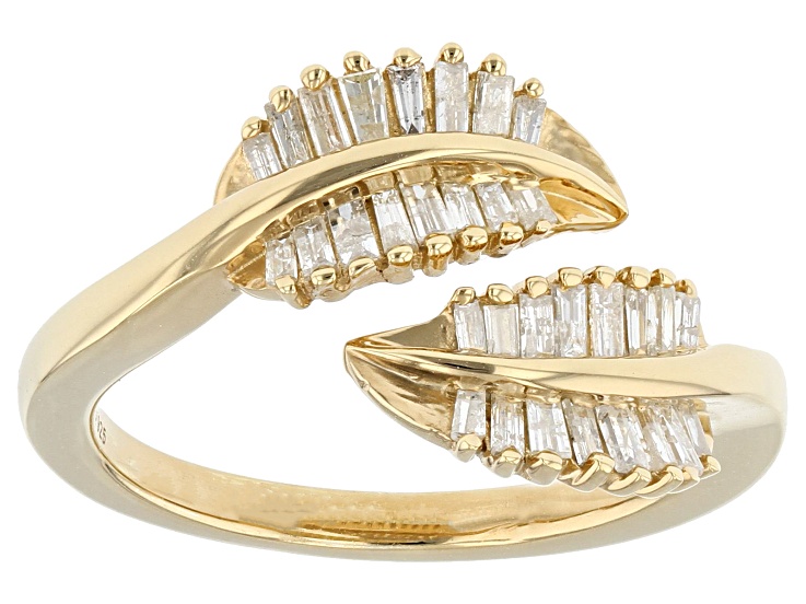White Diamond 14k Yellow Gold Over Sterling Silver Leaf Ring
