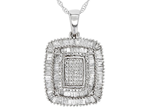 White Diamond 10k White Gold Cluster Pendant With Adjustable Rope Chain ...