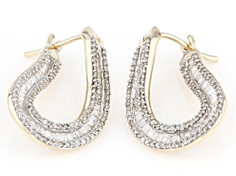 White Diamond 10k Yellow Gold Drop Earrings 1.50ctw