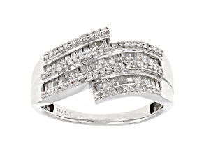White Diamond Rhodium Over Sterling Silver Bypass Ring 0.65ctw