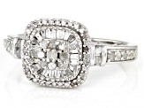 White Diamond Rhodium Over Sterling Silver Halo Ring 0.55ctw