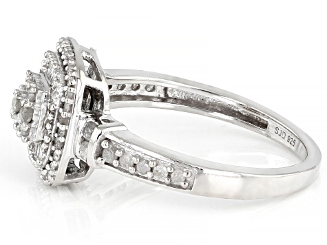 White Diamond Rhodium Over Sterling Silver Halo Ring 0.55ctw