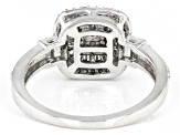 White Diamond Rhodium Over Sterling Silver Halo Ring 0.55ctw