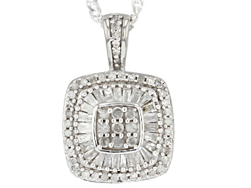 Picture of White Diamond Rhodium Over Sterling Silver Halo Pendant With 18" Singapore Chain 0.60ctw