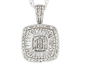 White Diamond Rhodium Over Sterling Silver Halo Pendant With 18" Singapore Chain 0.60ctw