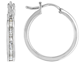 Picture of White Diamond Rhodium Over Sterling Silver Hoop Earrings 0.33ctw