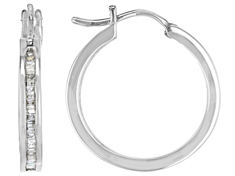 White Diamond Rhodium Over Sterling Silver Hoop Earrings 0.33ctw