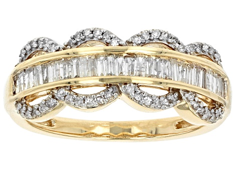 White Diamond 10k Yellow Gold Band Ring 0.50ctw