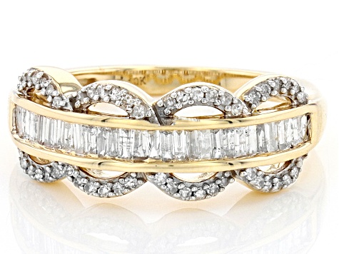 White Diamond 10k Yellow Gold Band Ring 0.50ctw