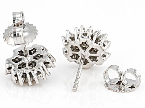 White Diamond 10k White Gold Cluster Stud Earrings 0.65ctw