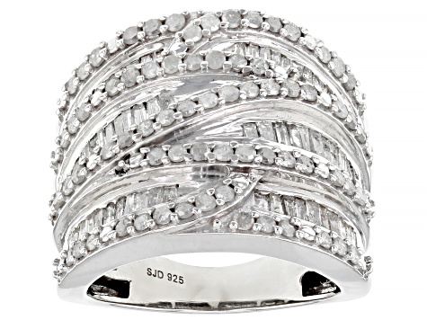 White Diamond Rhodium Over Sterling Silver Wide Band Ring 2.00ctw