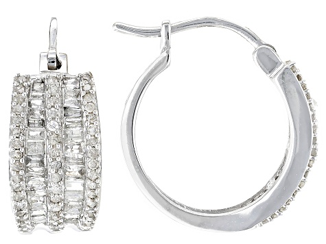 White Diamond 10k White Gold Huggie Earrings 0.85ctw