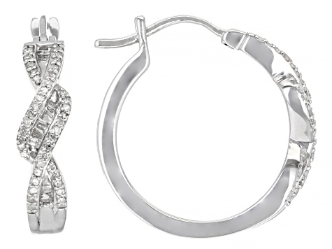 White Diamond Rhodium Over Sterling Silver Hoop Earrings 0.45ctw