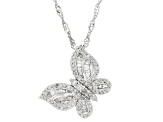 White Diamond Rhodium Over Sterling Silver Butterfly Slide Pendant With 18" Singapore Chain 0.50ctw