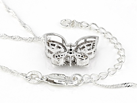 White Diamond Rhodium Over Sterling Silver Butterfly Slide Pendant With 18" Singapore Chain 0.50ctw