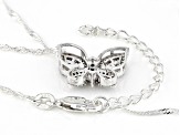 White Diamond Rhodium Over Sterling Silver Butterfly Slide Pendant With 18" Singapore Chain 0.50ctw