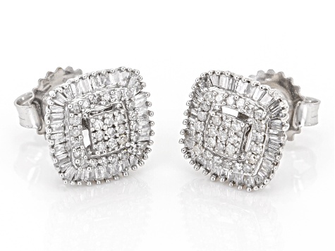 White Diamond 10k White Gold Cluster Stud Earrings 0.60ctw