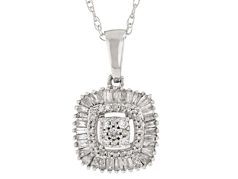 White Diamond 10k White Gold Cluster Pendant With 18" Rope Chain 0.55ctw