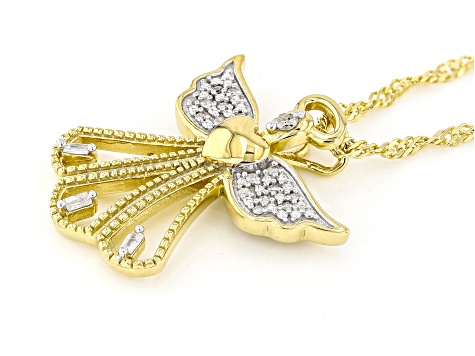 White Diamond 14k Yellow Gold Over Sterling Silver Angel Slide Pendant With Singapore Chain 0.10ctw