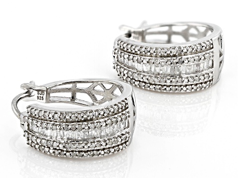 White Diamond Rhodium Over Sterling Silver Hoop Earrings 0.65ctw
