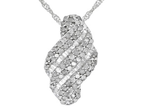 White Diamond Rhodium Over Sterling Silver Cluster Pendant With 18" Singapore Chain 1.00ctw