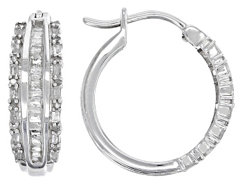 Picture of White Diamond Rhodium Over Sterling Silver Hoop Earrings 0.65ctw