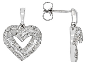 White Diamond Rhodium Over Sterling Silver Dangle Heart Earrings 0.65ctw