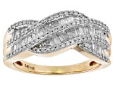 White Diamond 10k Yellow Gold Crossover Band Ring 0.75ctw