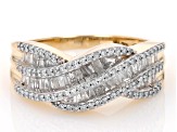 White Diamond 10k Yellow Gold Crossover Band Ring 0.75ctw