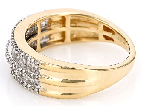 Numbering♥ #3402 Basic Two Tone Ring White Diamond 10k Yellow Gold Band Ring 0.45ctw - SBG638B | JTV
