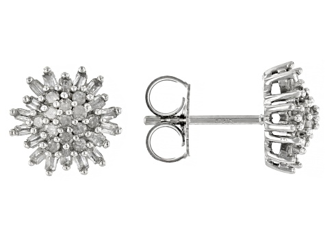 White Diamond 10k White Gold Cluster Stud Earrings 0.50ctw