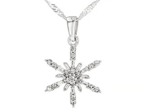 White Diamond Rhodium Over Sterling Silver Pendant With 18" Singapore Chain