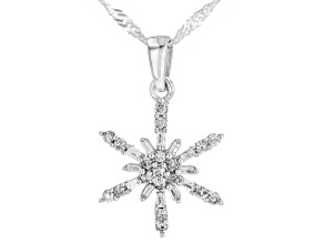 White Diamond Rhodium Over Sterling Silver Snowflake Pendant With 18" Singapore Chain