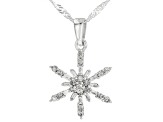 White Diamond Rhodium Over Sterling Silver Pendant With 18" Singapore Chain