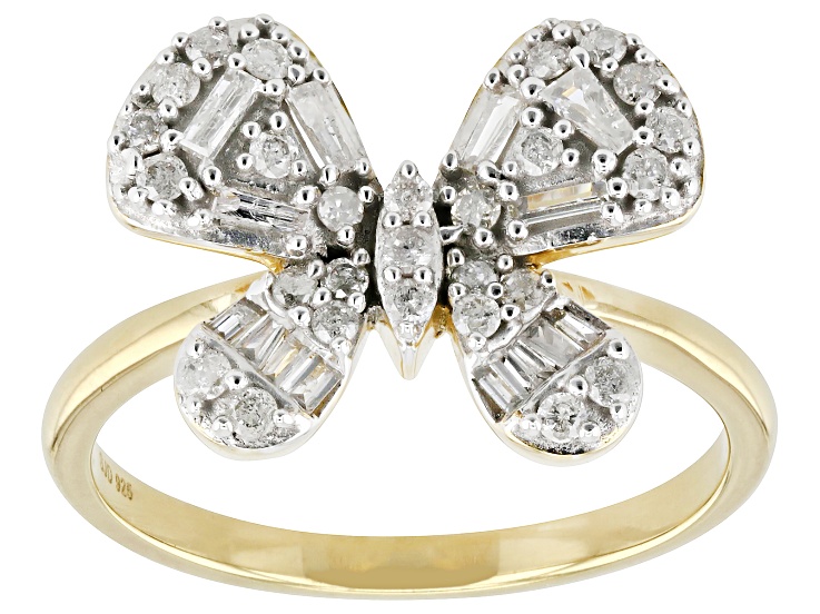 White Diamond 14k Yellow Gold Over Sterling Silver Butterfly