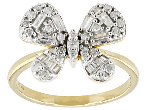 White Diamond 14k Yellow Gold Over Sterling Silver Butterfly Ring 0.45ctw