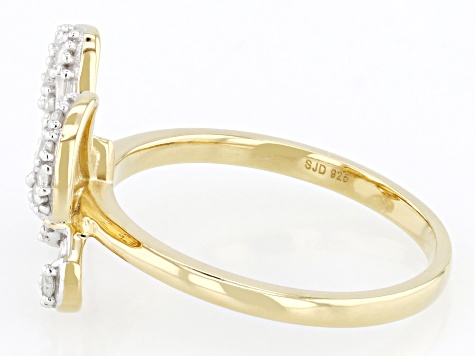 White Diamond 14k Yellow Gold Over Sterling Silver Butterfly Ring 0.45ctw