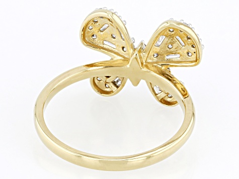 White Diamond 14k Yellow Gold Over Sterling Silver Butterfly Ring 0.45ctw