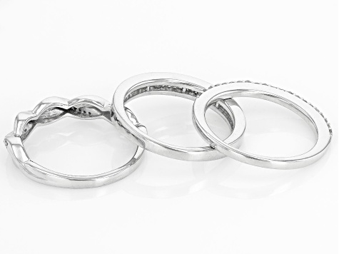 White Diamond Rhodium Over Sterling Silver Set of 3 Band Rings 0.50ctw