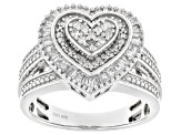 White Diamond Rhodium Over Sterling Silver Cluster Heart Ring 0.50ctw