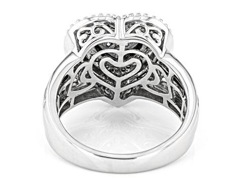 White Diamond Rhodium Over Sterling Silver Cluster Heart Ring 0.50 