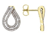 White Diamond 10k Yellow Gold Teardrop Earrings 0.75ctw