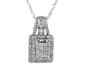 White Diamond Rhodium Over Sterling Silver Cluster Pendant With 18" Singapore Chain 0.45ctw