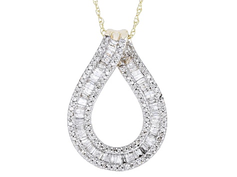 White Diamond 10k Yellow Gold Slide Pendant With 18" Rope Chain 1.00ctw