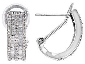 White Diamond 10k White Gold J-Hoop Earrings 0.80ctw