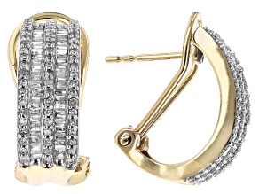 White Diamond 10k Yellow Gold J-Hoop Earrings 0.80ctw